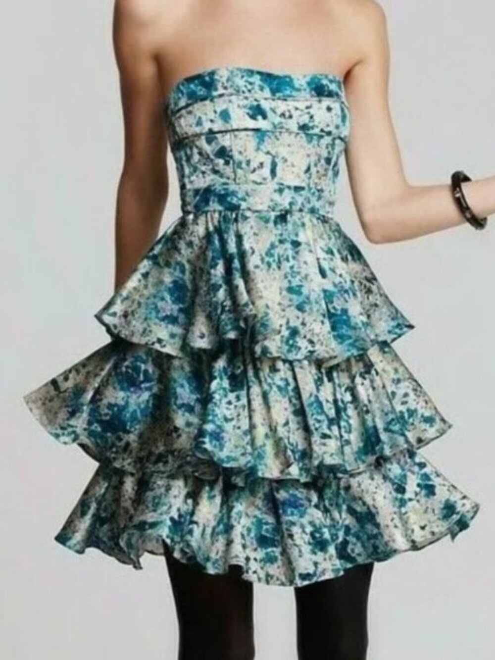 NWT Cynthia Steffe Deep Jade Anne Bis Painted Crystal Jacquard Strapless Dress
